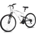 Hykolity 26 in Mountain Bike Sport Bicycle, 18 Speed Mtb Cycling for Adult Men Women Age 14+, Dual Full Suspension Outdoor Sport Bikes, White