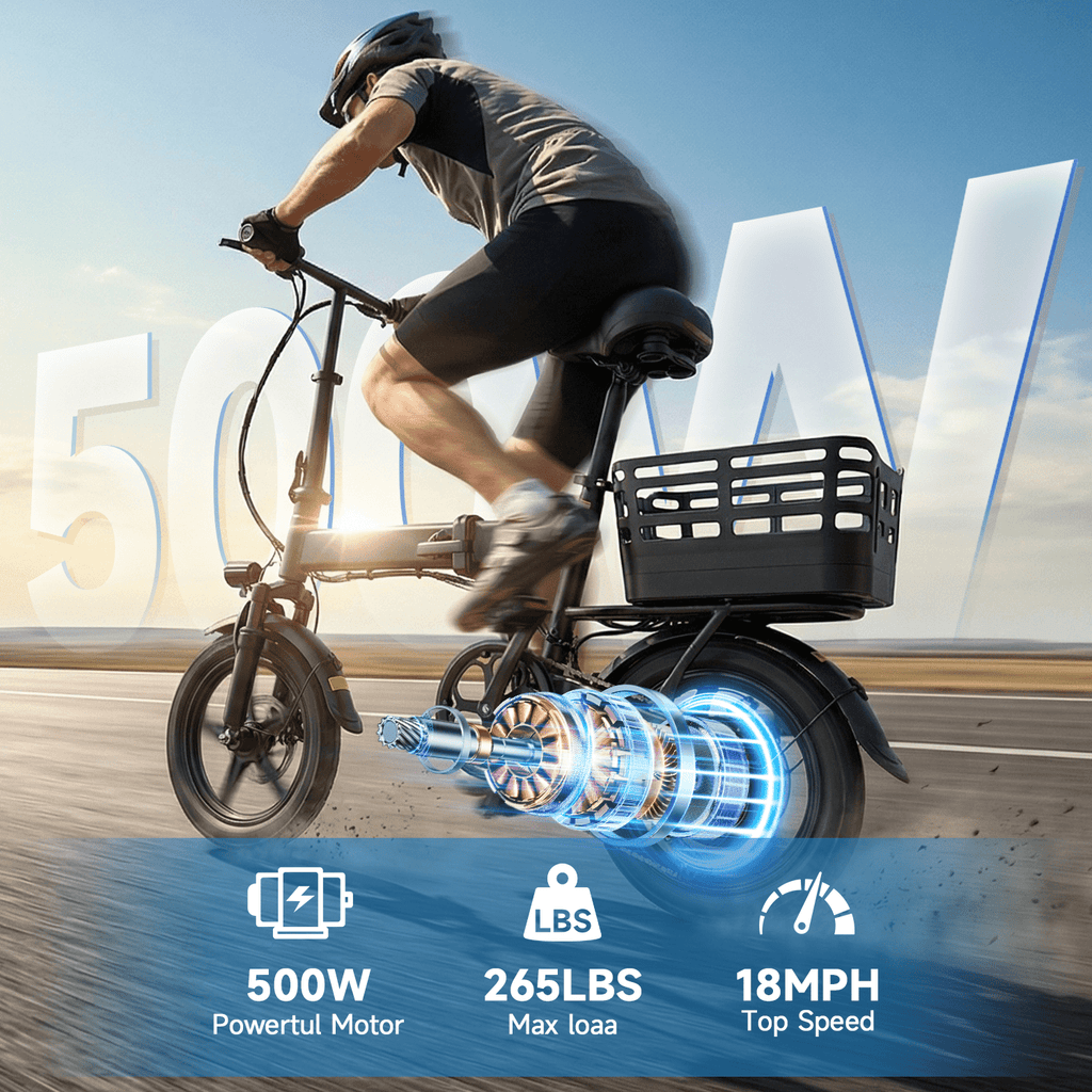 SHCNTEKU 14IN Folding Ebike for Adults Teens,500W Motor up to 20 mph Range 30 mile with 36V 12Ah Removable Battery Electric bicycle,UL 2849