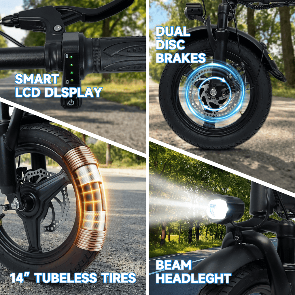 XLNEFNZ 14 Folding Electric Bike for Teens and Adults, 500W Peak Brushless Motor, 432Wh Hidden Anti-Theft Battery, 20MPH 35 Miles, Rear Basket Lightweight Ebike, UL2849